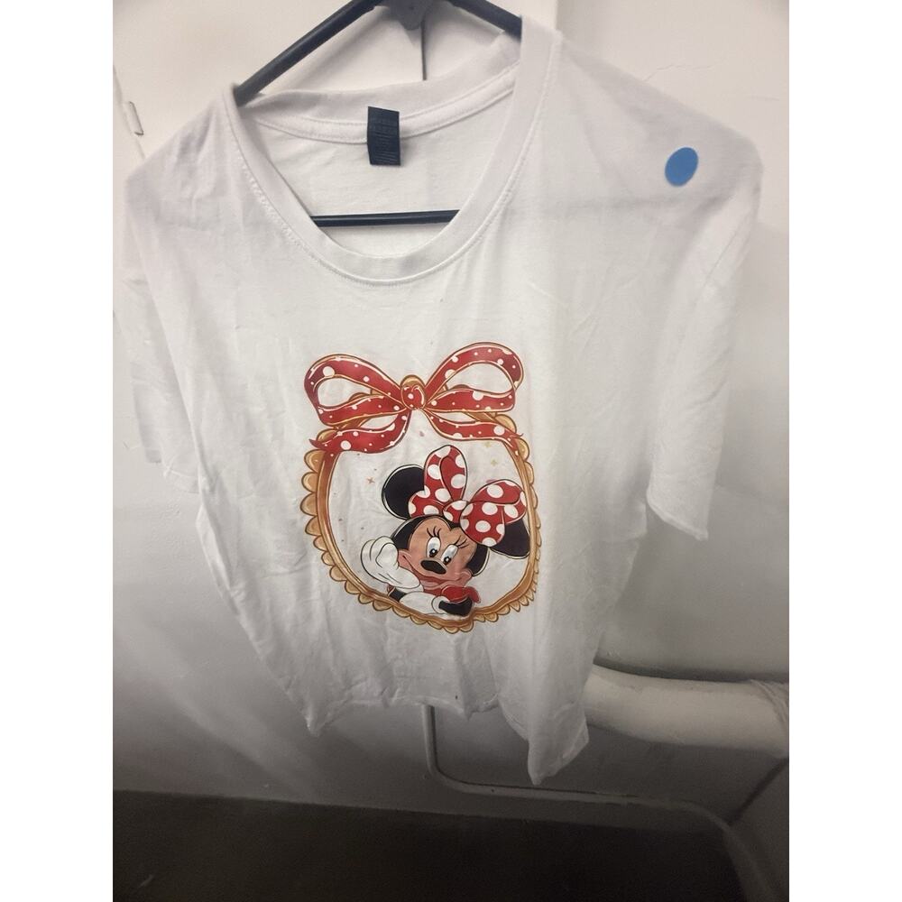 Disney Women's White Minnie Mouse Graphic Crew Neck T-Shirt Short Sleeve Size L